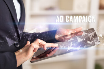 Close up hands using tablet