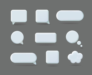 Set of blank white speech bubbles, 3d chat comments, dialog balloon in various shapes, message clowd symbol, vector set - 516190226