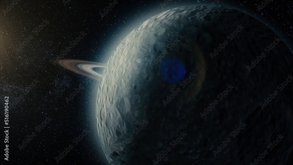 Poster planet or satellite in space. unexplored planets of faraway space. deep space. universe scene with p