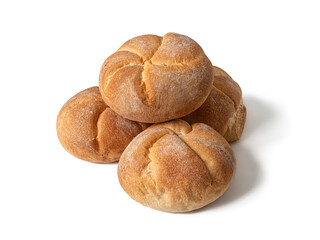 Kaiser buns made of wheat dough isolated on a white background