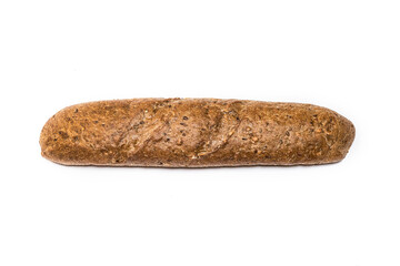 Isolated dark bread loaf on white background.
