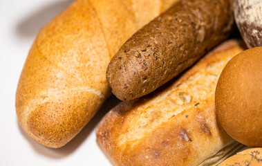 Bread loafs on white background