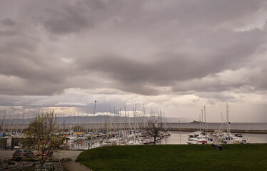 View from the bay of Trondheim and lots of different boats.
