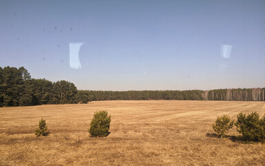  View from the windows of the train on the fields of Poland

