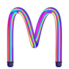 Letter M made of colorful neon or plasma lamp, isolated on white, 3d rendering