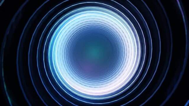 Rotating tunnel. Rotating and glowing curves. Teleportation, transportation, optical effect background.