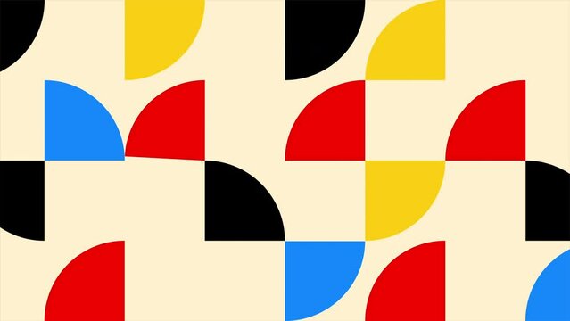 幾何学的なグラフィックスと抽象的な背景を持つモダンなグリッドデザイン。モーションデザイン バウハウススタイル