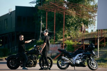 Fototapeta na wymiar Moto school track driving. A biker on a motorcycle. 