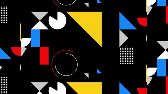 幾何学的なグラフィックスと抽象的な背景を持つモダンなグリッドデザイン。モーションデザイン バウハウススタイル。黒背景