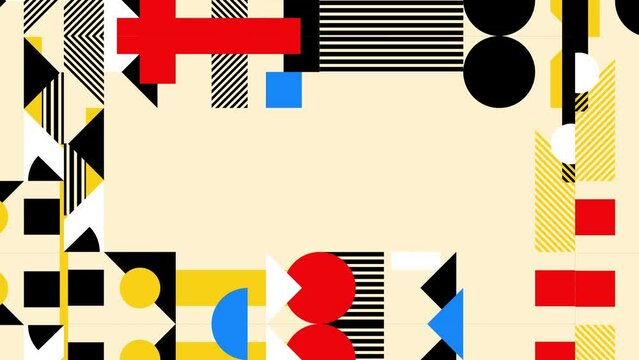 幾何学的なグラフィックスと抽象的な背景を持つモダンなグリッドデザイン。モーションデザイン、バウハウススタイル、ループ素材