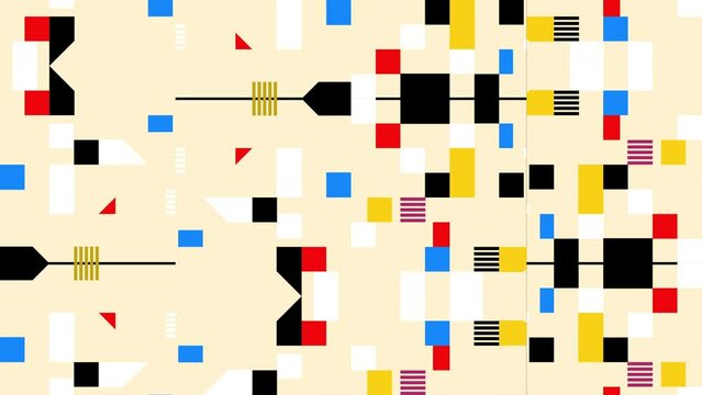 幾何学的なグラフィックスと抽象的な背景を持つモダンなグリッドデザイン。モーションデザイン バウハウススタイル