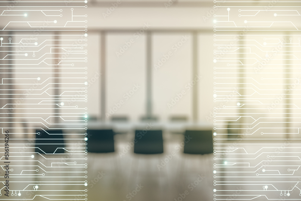Aufkleber abstract virtual micro circuit sketch on a modern boardroom background, future technology and ai con