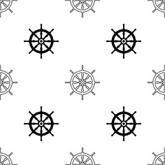 Ship Steering Wheel Icon Seamless Pattern, Boat, Yacht Steering Wheel