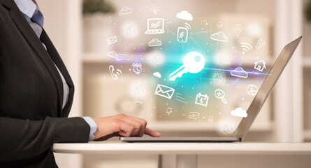 Businessman working on laptop with new business concept