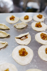 preparation dough for molding pies with cabbage