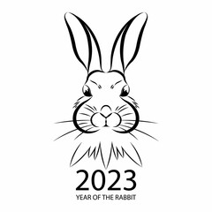 2023 year of the rabbit, chinese new year, zodiac sign, black and white rabbit silhouette, vector card, banner, poster, flyer, design element.