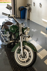 Motorcycle. Car Wash. Motorcycle cleaning with foam injection. Make more clean.
