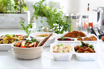 Catering. Box diet. Appetizing lunch boxes. Food delivered to your home