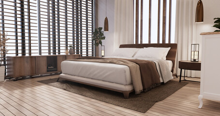 Modern peaceful Bedroom. japan style bedroom.3D rendering
