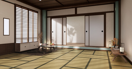 Light blue Living room has decorated with lamps and plants trees .3d rendering