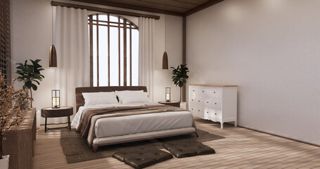 Modern peaceful Bedroom. japan style bedroom.3D rendering