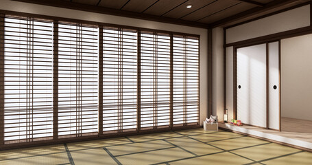 yoga interior design,cleaning minimalist room japan style. 3D rendering