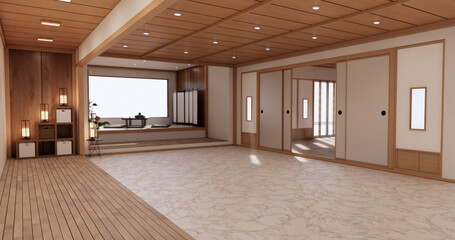 yoga interior design,cleaning minimalist room japan style. 3D rendering