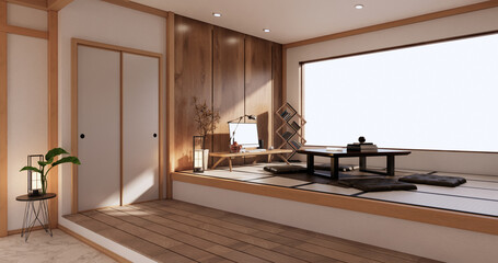 interior design,cleaning minimalist room japan style. 3D rendering