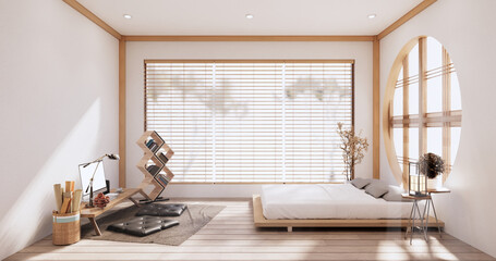 Modern peaceful Bedroom. japan style bedroom.3D rendering