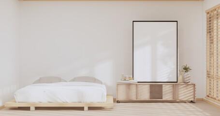 Modern peaceful Bedroom. japan style bedroom.3D rendering