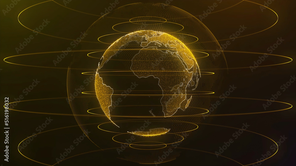 Aufkleber spinning globe. planet earth as a glow hologram with power arc lines. technology background loop. pl