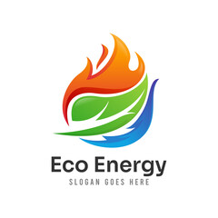 Eco Energy Logo Design. Fire, Leaf, and Watery Gas Element Combination.