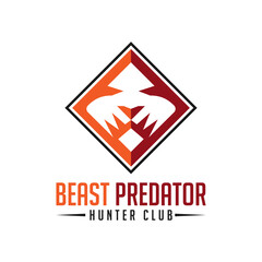 Beast Predator Logo Design. Square Frame with Wild Beast Animal Face Silhouette Inside.