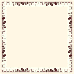 Greek key border, square frame. Decorative ancient meander, greece ornament with repeated geometric motif. Easy to make rectangle frame.