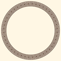 Greek key pattern, round frame. Decorative ancient meander, greece border ornament with repeated geometric motif. Vector EPS10.