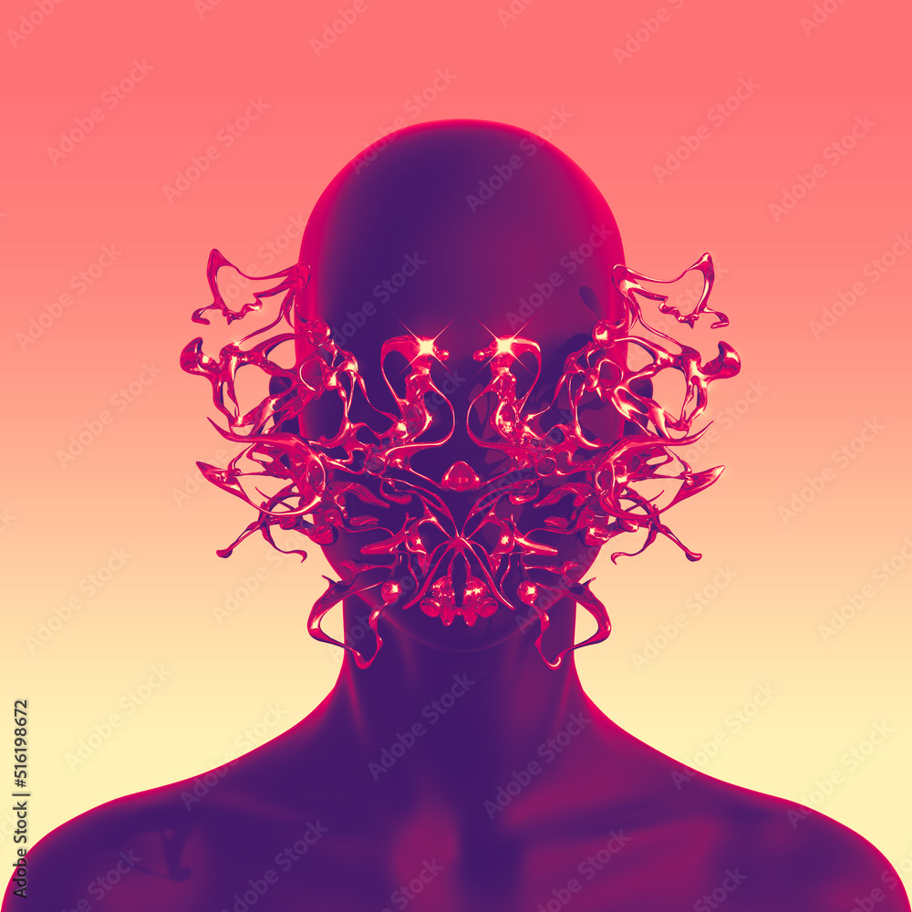 Poster abstract concept sculpture illustration from 3d rendering of front view female figure with anonymous