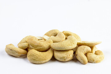 Cashew nuts on white background.