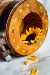 oil press sunflower flower on a white background