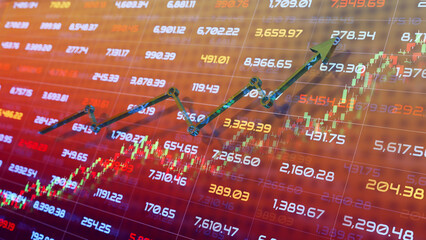 Financial stock market chart and LED Display background. Technology business finance and investment concept, funds stock market and digital assets. Business finance background. 3D rendering.