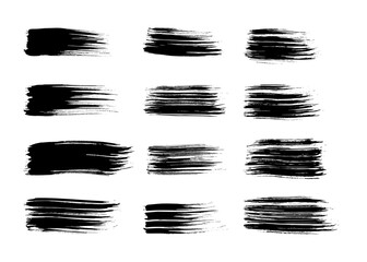 Set of black hand drawn brush strokes