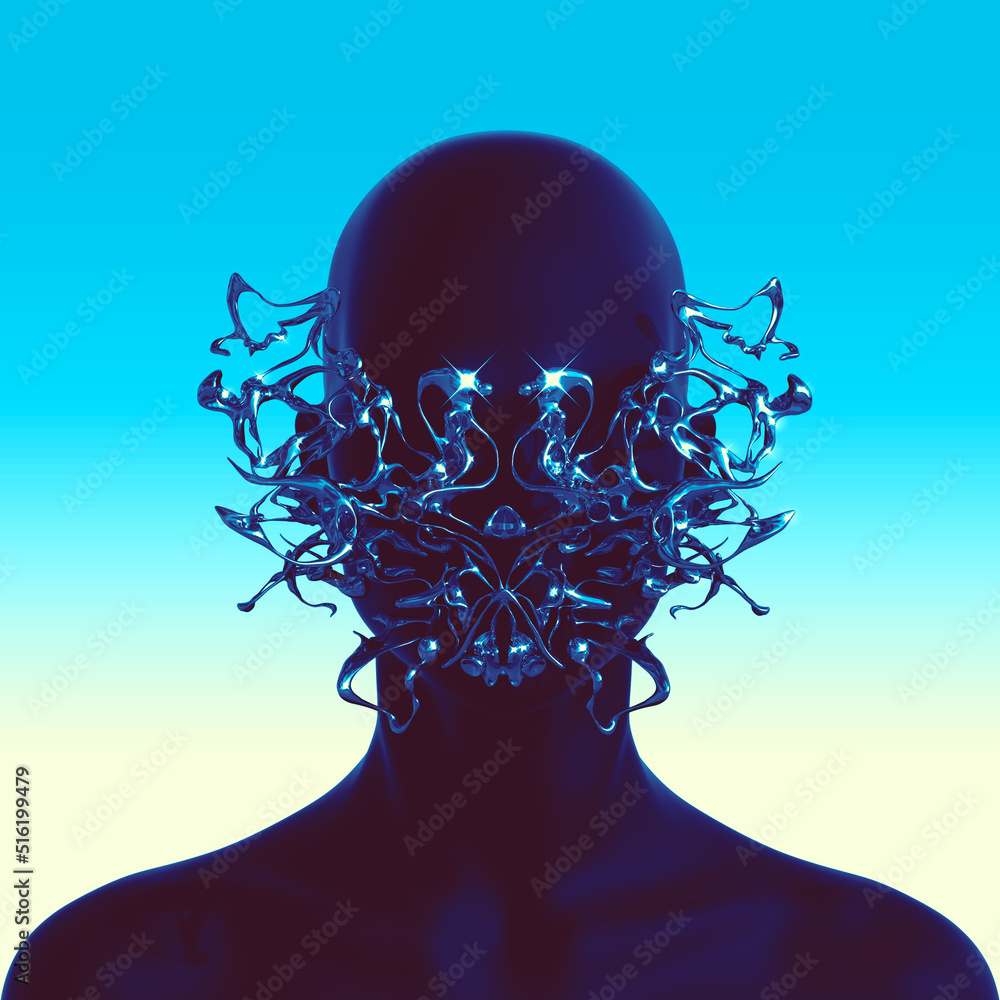 Poster abstract concept sculpture illustration from 3d rendering of front view female figure with anonymous