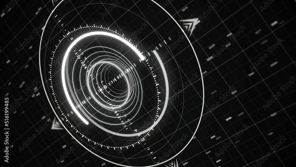 Poster black and white working radar, object detection system that uses radio waves to determine the range,