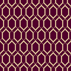 Vector seamless abstract geometric pattern with hexagons in beige color on a burgundy background.