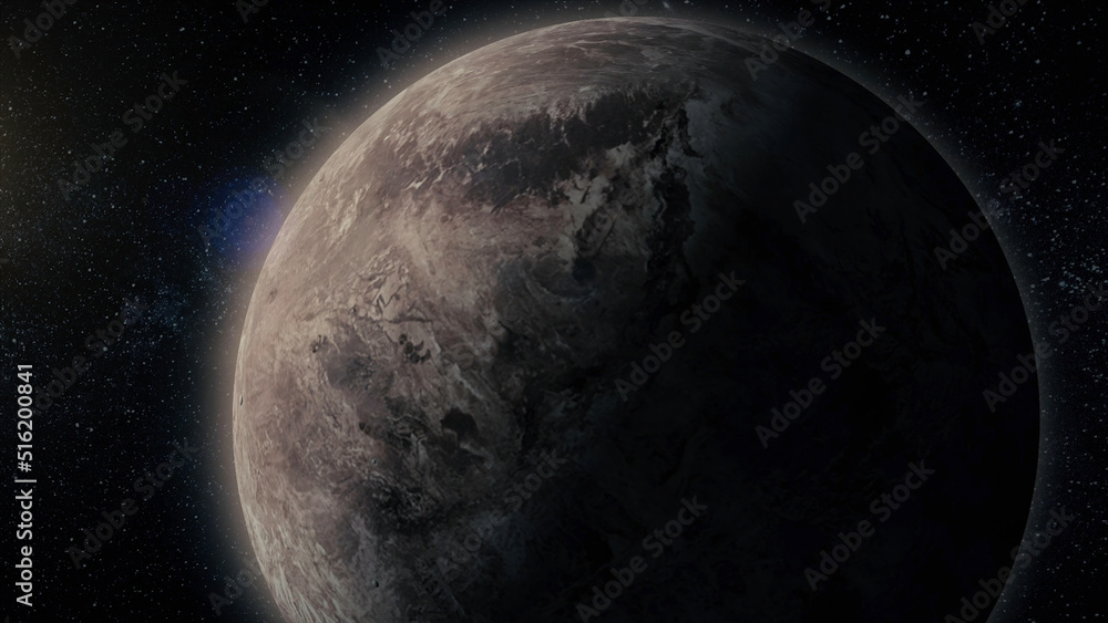 Poster planet or satellite in space. unexplored planets of faraway space. deep space. universe scene with p