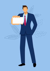 Businessman as a superhero standing on top of a mountain