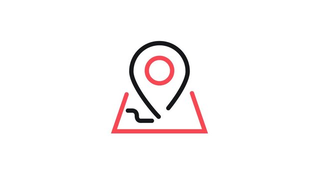 Animated linear map with navigation sign and the way to it. GPS loop animated icon. 
