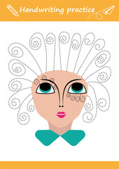 Handwriting practice. Educational worksheet. Activity page. Game for toddlers and preschoolers. illustration in cute cartoon style