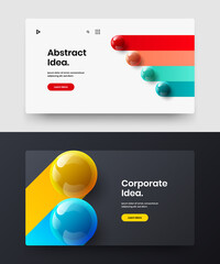 Minimalistic website design vector concept bundle. Simple 3D spheres corporate cover illustration collection.