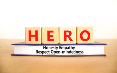 HERO honesty empathy respect oneness symbol. Concept words HERO honesty empathy respect oneness on...