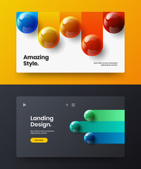 Unique site screen vector design illustration composition. Minimalistic 3D balls magazine cover layout bundle.